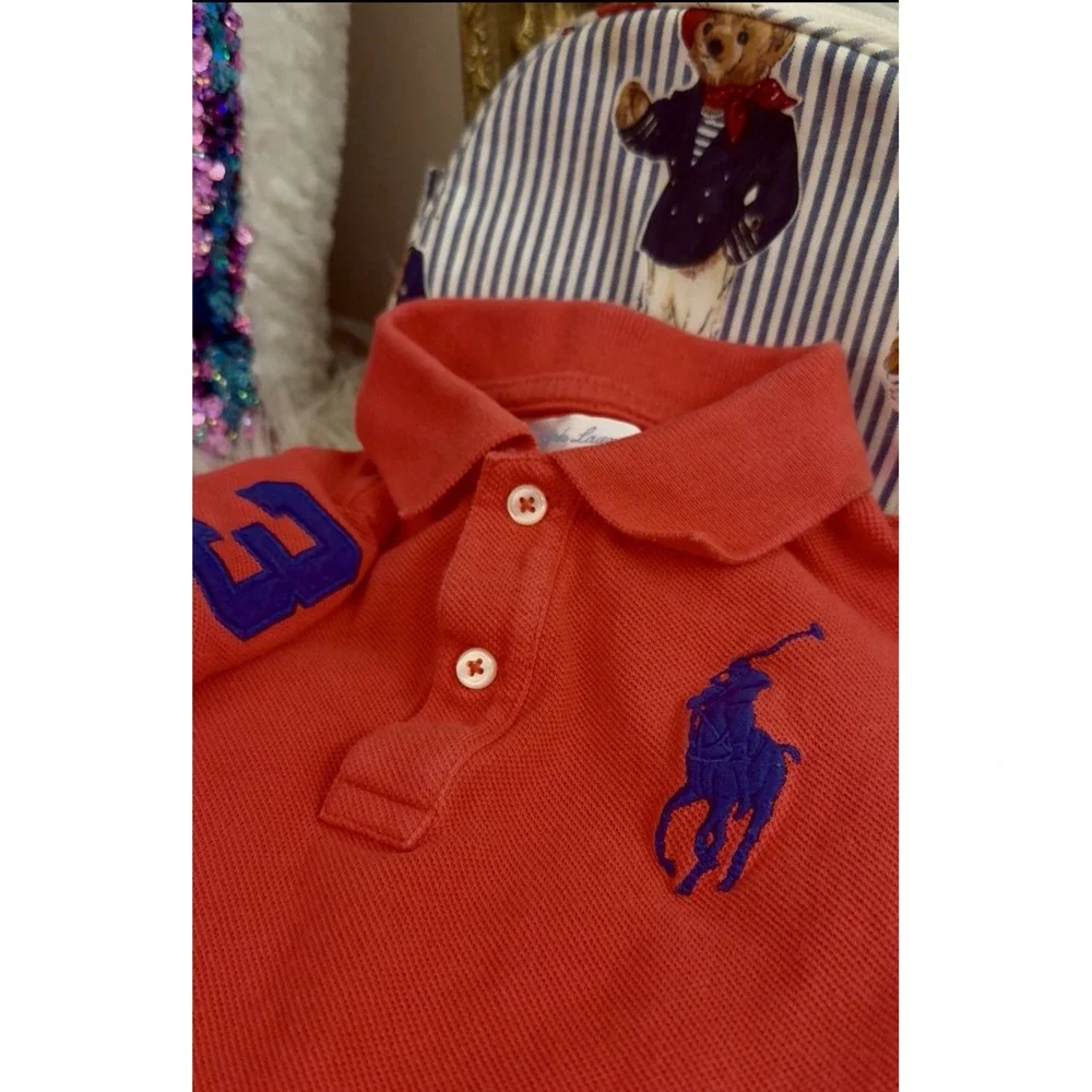 Ralph Lauren Baby Boys 9M Polo Shirt  Red/orange  Blue Big Pony Used